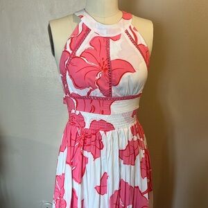 Floral pink and white maxi dress